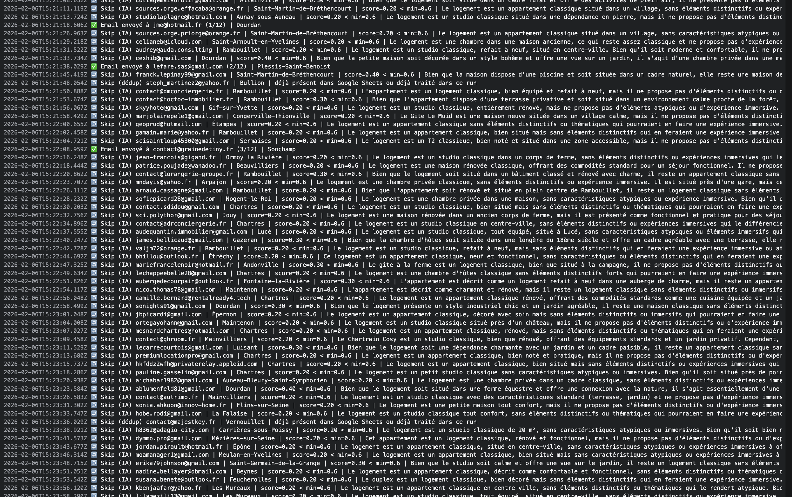 les logs des automatisations sur apify pour l’outbound automatisé